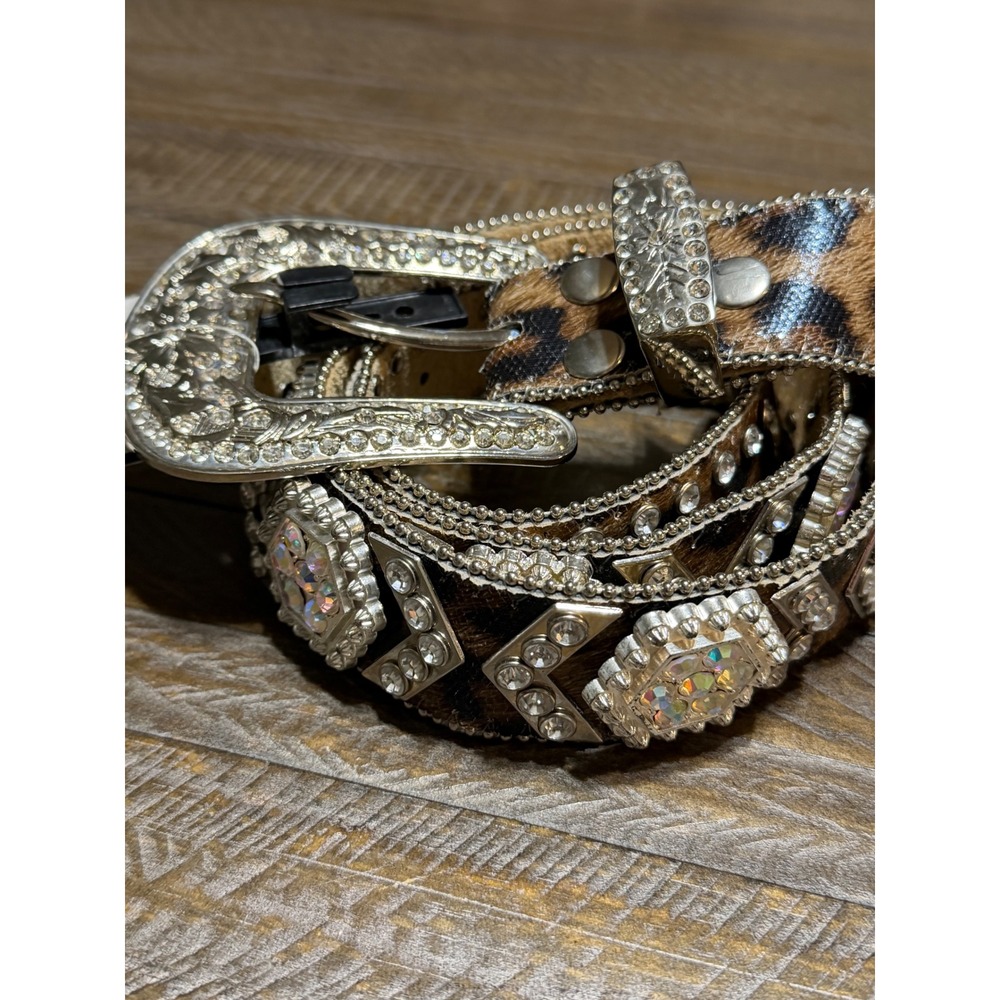 Nocona Belt Co Western Belt XL Leopard Calf Hair Rhinestone NWT N34942196-XL